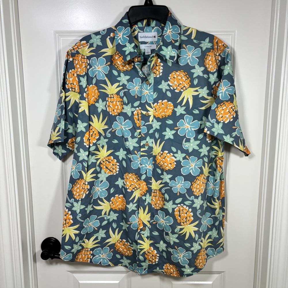 Saddlebred Classic Fit Button Up Short Sleeve Hawaiian Shirt Men’s L